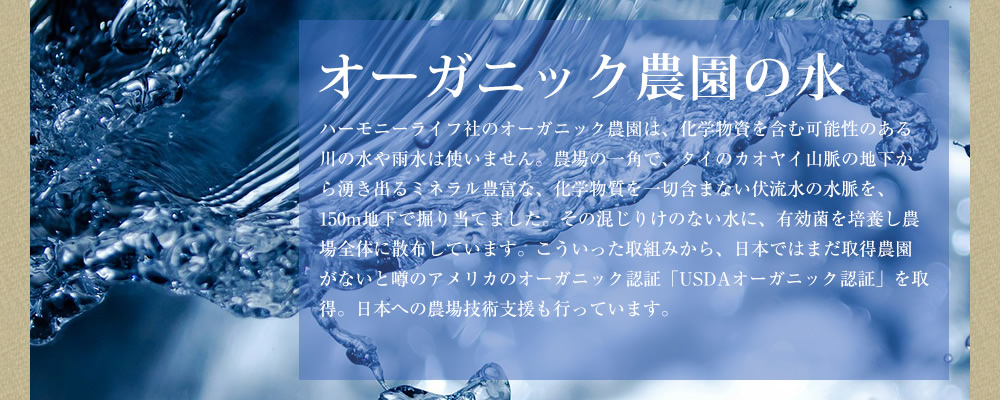 オーガニック農園の水